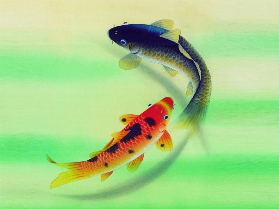 中国水墨画之年年有鱼无水印电脑桌面高清壁纸图片