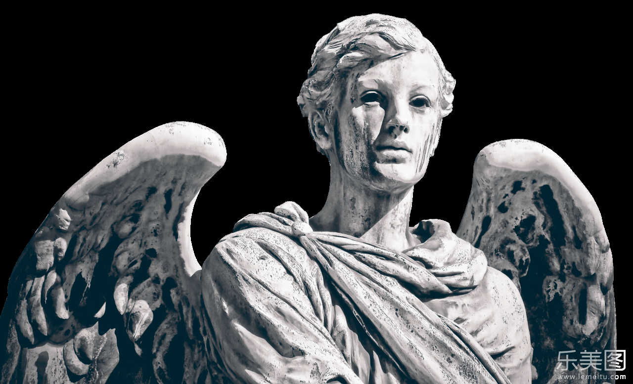 白色背景天使雕塑石像摄影