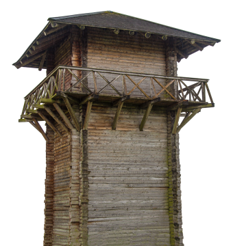 白色背景下木制塔楼建筑摄影