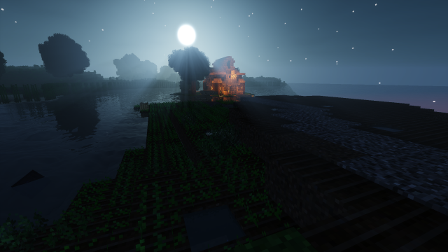 夜晚海边火把木屋逆光唯美