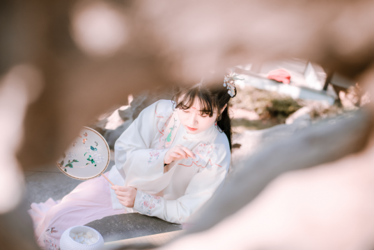 汉服团扇下棋美少女