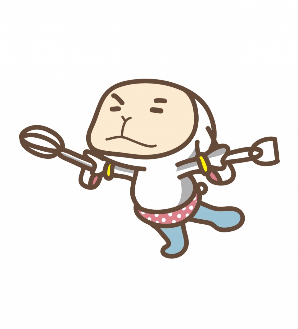 举着饭勺锅铲的可爱小兔卡通形象