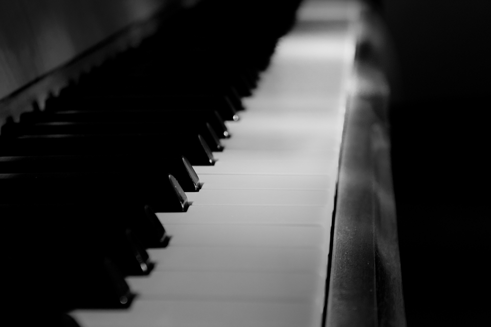钢琴琴键横排暗光特写摄影