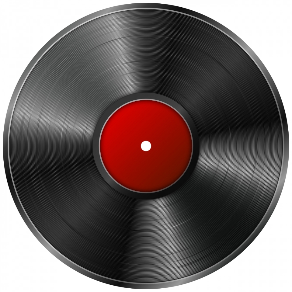 白色背景中央红色黑色盘面黑胶唱片