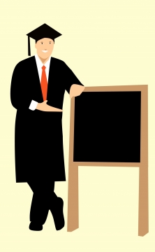 穿着学士服倚靠在黑板前的男人卡通形象