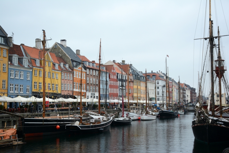丹麦哥本哈根街道河流停小船