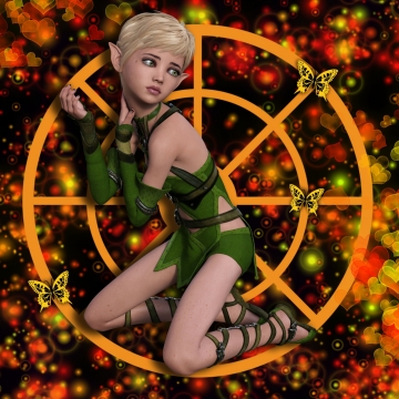 游戏精灵男孩女孩绿色衣服蝴蝶黑色红色