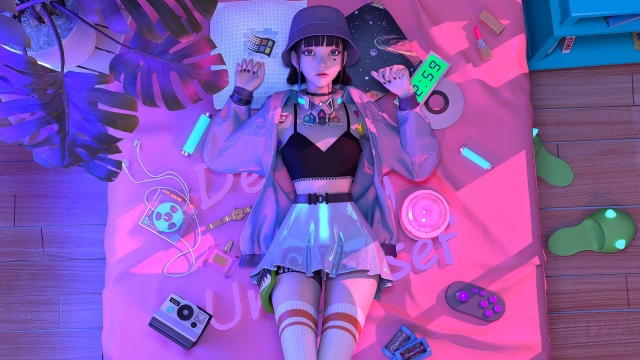 赛博朋克风格奇幻少女动漫壁纸