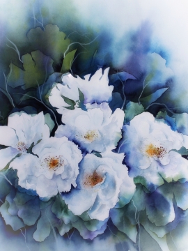 美术馆创意水墨花朵植物插画