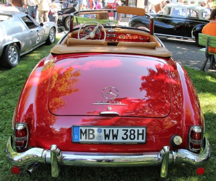 阳光城市街道豪华红色敞篷车轿车