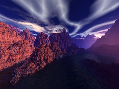 风景摄影_傍晚晚霞天空下自然山峰