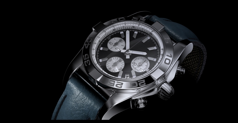 黑色背景绿色表带昂贵崭新机械手表