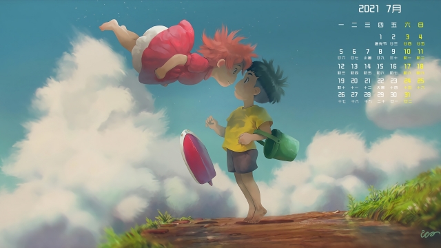 2021年7月波妞高清动漫日历壁纸