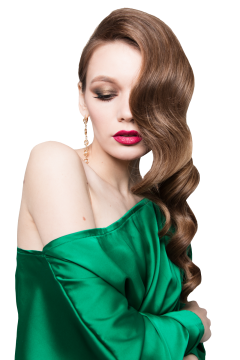 时尚性感绿色连衣裙褐色长发美女