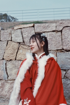 菜心古风斗篷外景拍摄照片