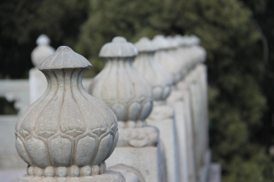 虚化背景户外建筑上白色柱子