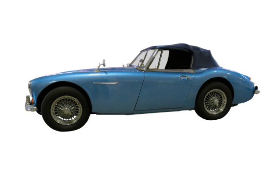 白色背景下蓝色老爷车侧面摄影