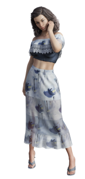 游戏人物建模灰发长发长裙