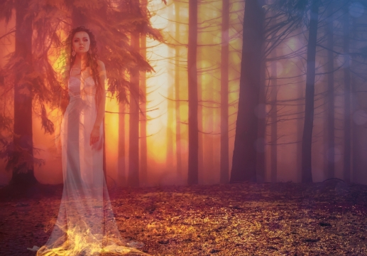 奇幻自然森林合成半透明长裙美女