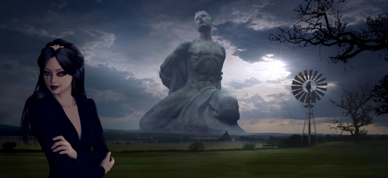 出现在城市上空的巨大雕像与女巫