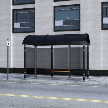 城市空旷街道公交车站台街拍