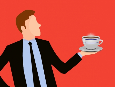 红色背景托咖啡商务男性简约插图