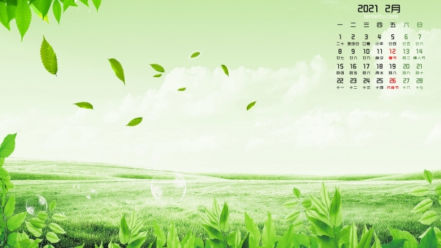 2021年2月清新护眼绿色植物高清日历壁纸