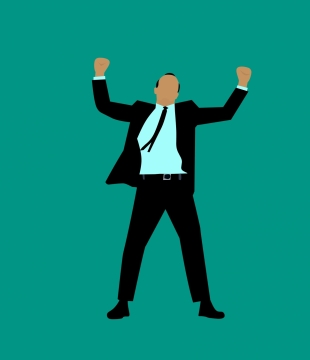 穿着西装举起双手怒吼的男子卡通形象