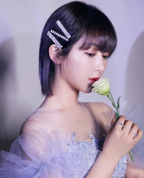 一袭紫色纱裙长裙杨紫写真图片