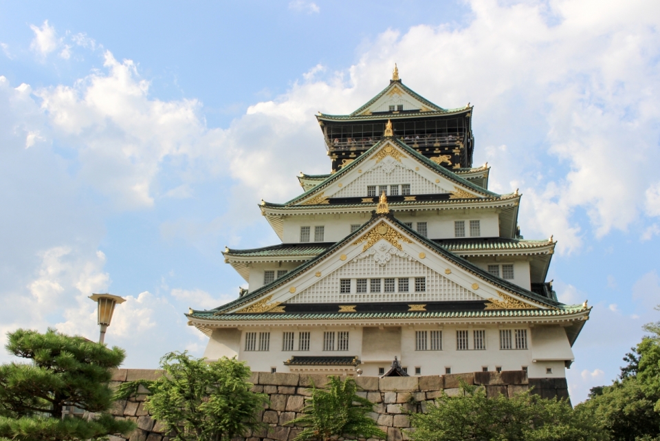 日本巨大宫殿建筑庭院绿植风光