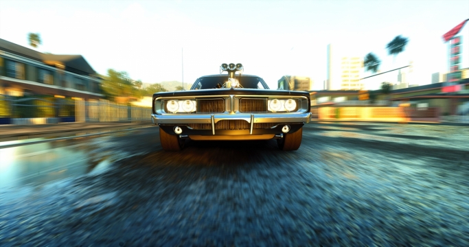 路中央急速飞驰汽车特效拍摄