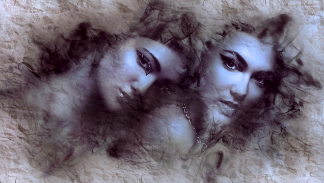 水墨风格两个美女头像