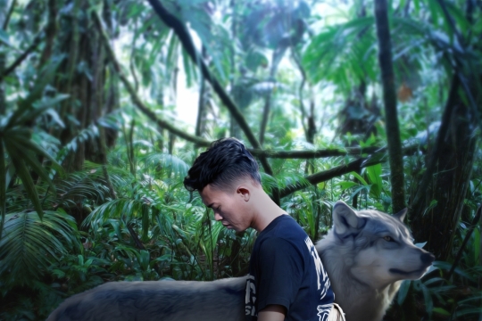 自然森林野生狼动物短发成年男性