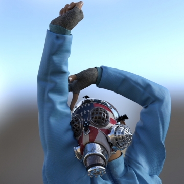 虚化背景戴美国国旗图案防毒面具女性