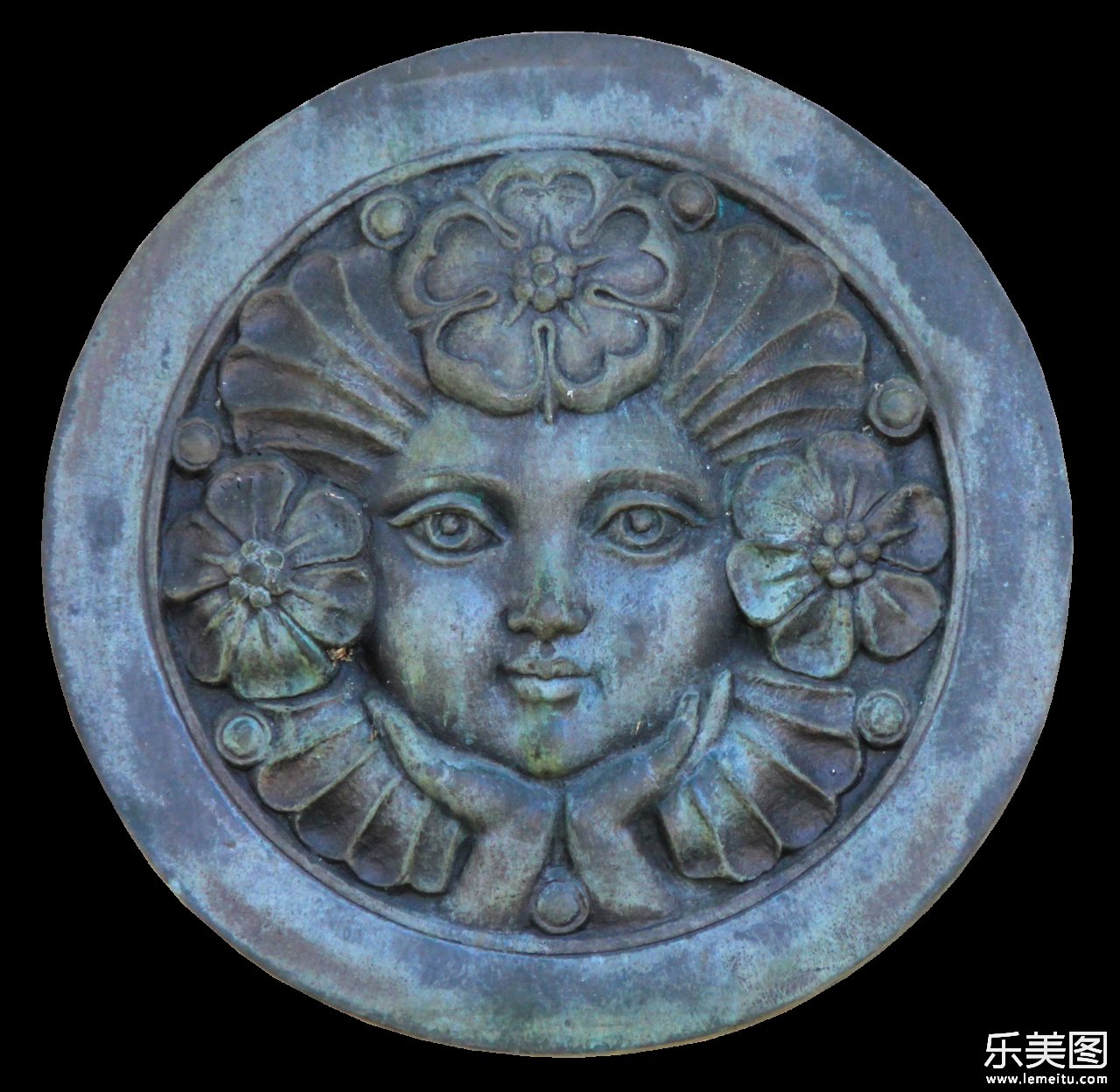 花朵女孩古老艺术石质圆形雕刻