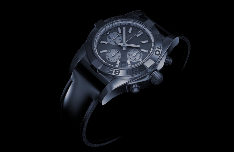 黑色背景崭新昂贵机械手表工业设计