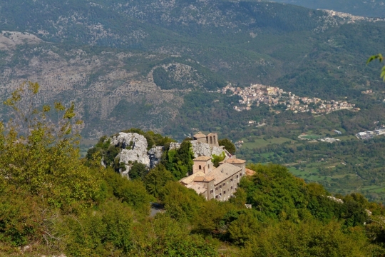 茂密树林环绕山坡房屋建筑风光
