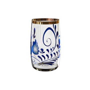 蓝色艺术图案装饰透明玻璃杯