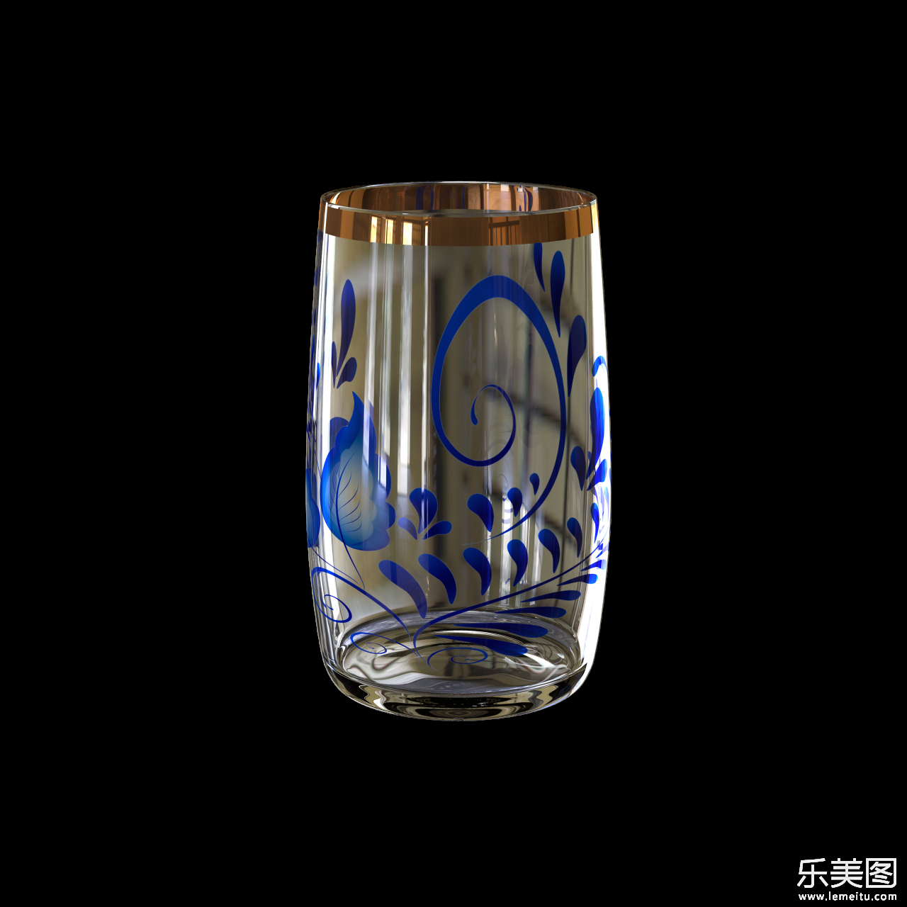 蓝色艺术图案装饰透明玻璃杯