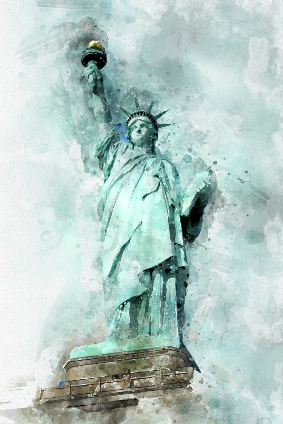 美国自由女神像水墨风格绘画