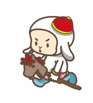 正在骑着竹马玩耍的可爱小兔卡通形象