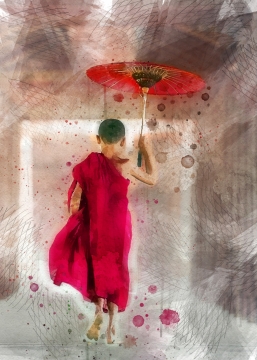 小沙弥红伞红衣佛门释教