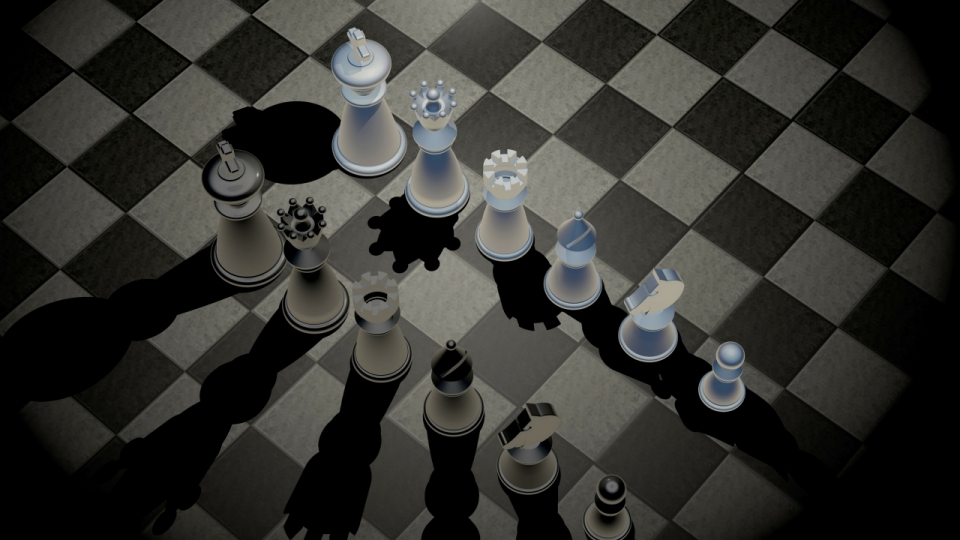 黑白色国际象棋棋盘斜照光影特写