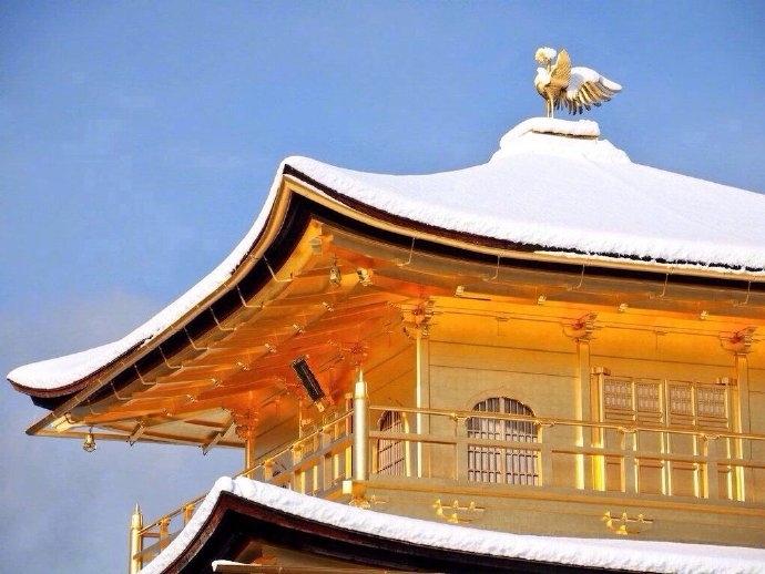 日本金阁寺冬天雪景风景图片