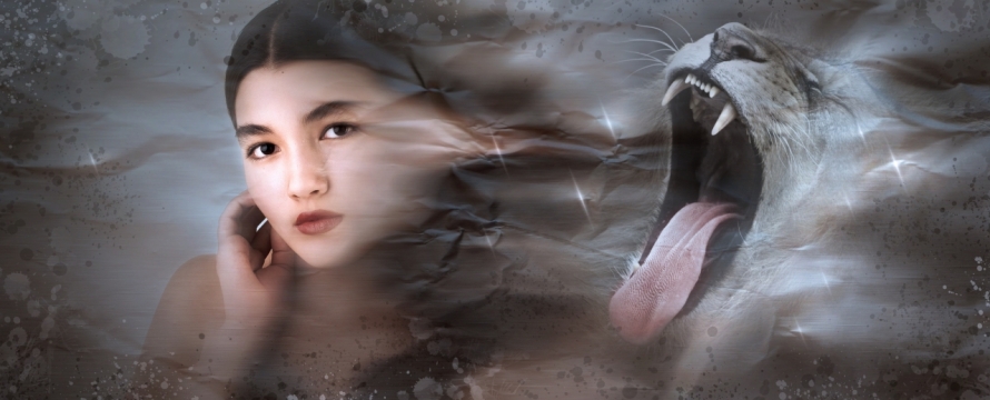 奇幻星空背景合成女性狮子创意设计