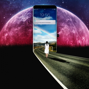 唯美宇宙星球背景走到手机中的创意广告