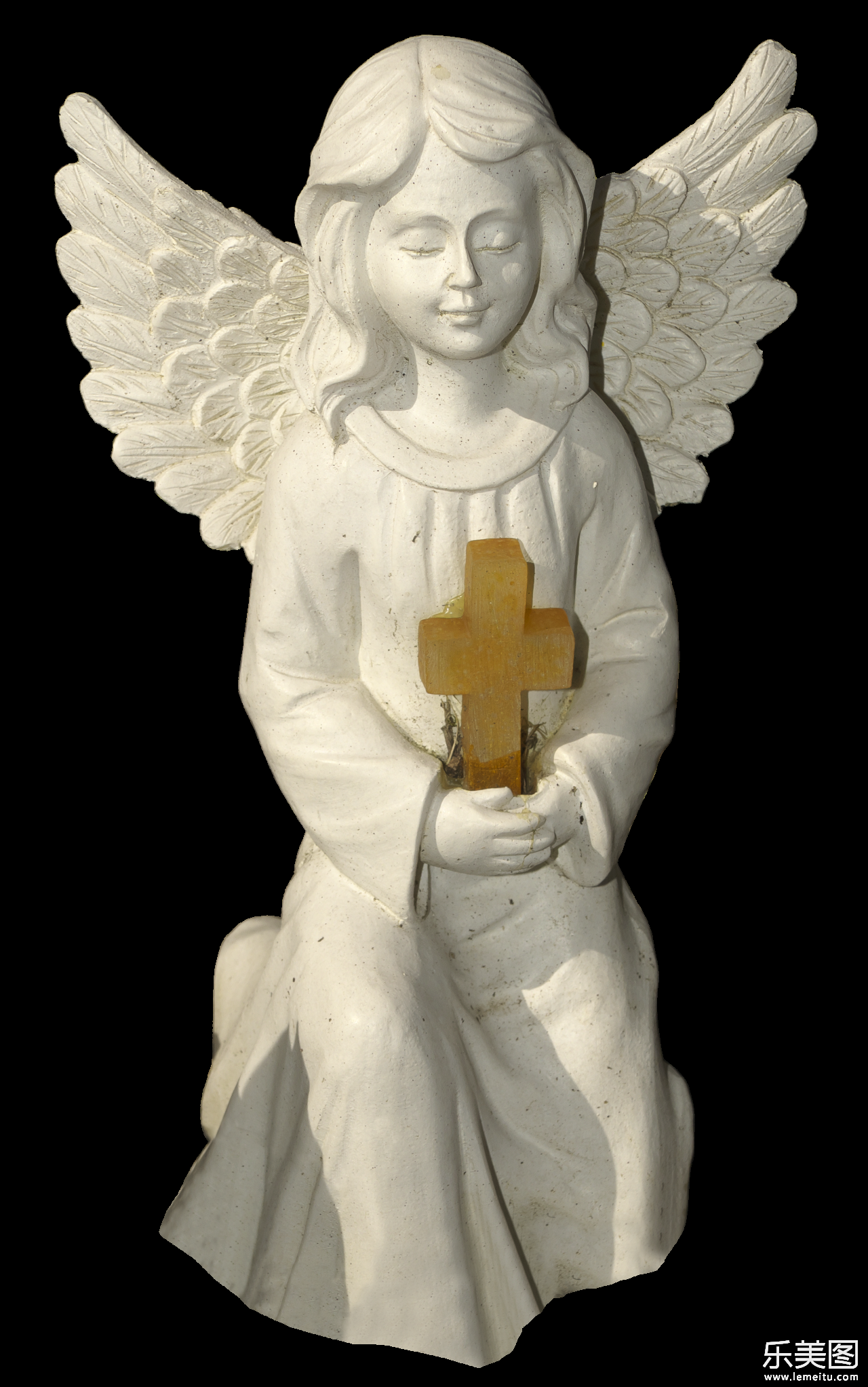 拿木制十字架白色石质天使艺术雕像