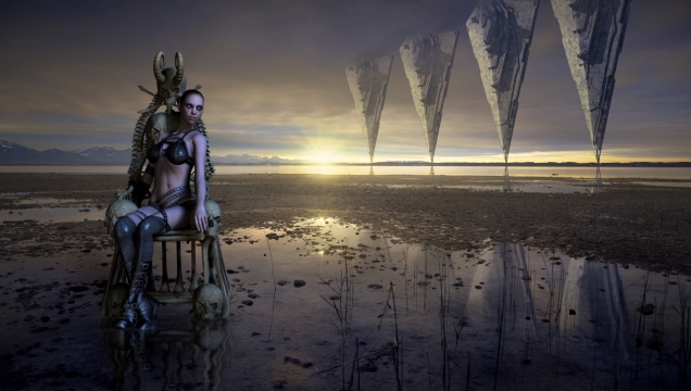 平原清晨阳光人物特效美图