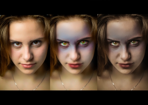 黑色背景前加了特效的脸部逐渐变恐怖