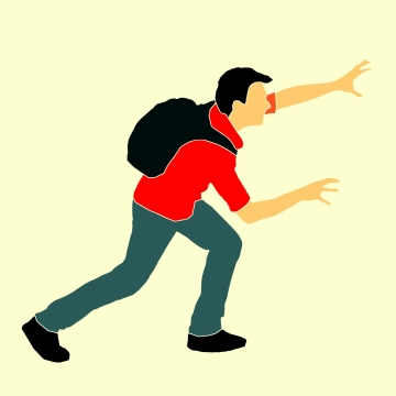 辛苦背着背包登山的红衣男子卡通形象